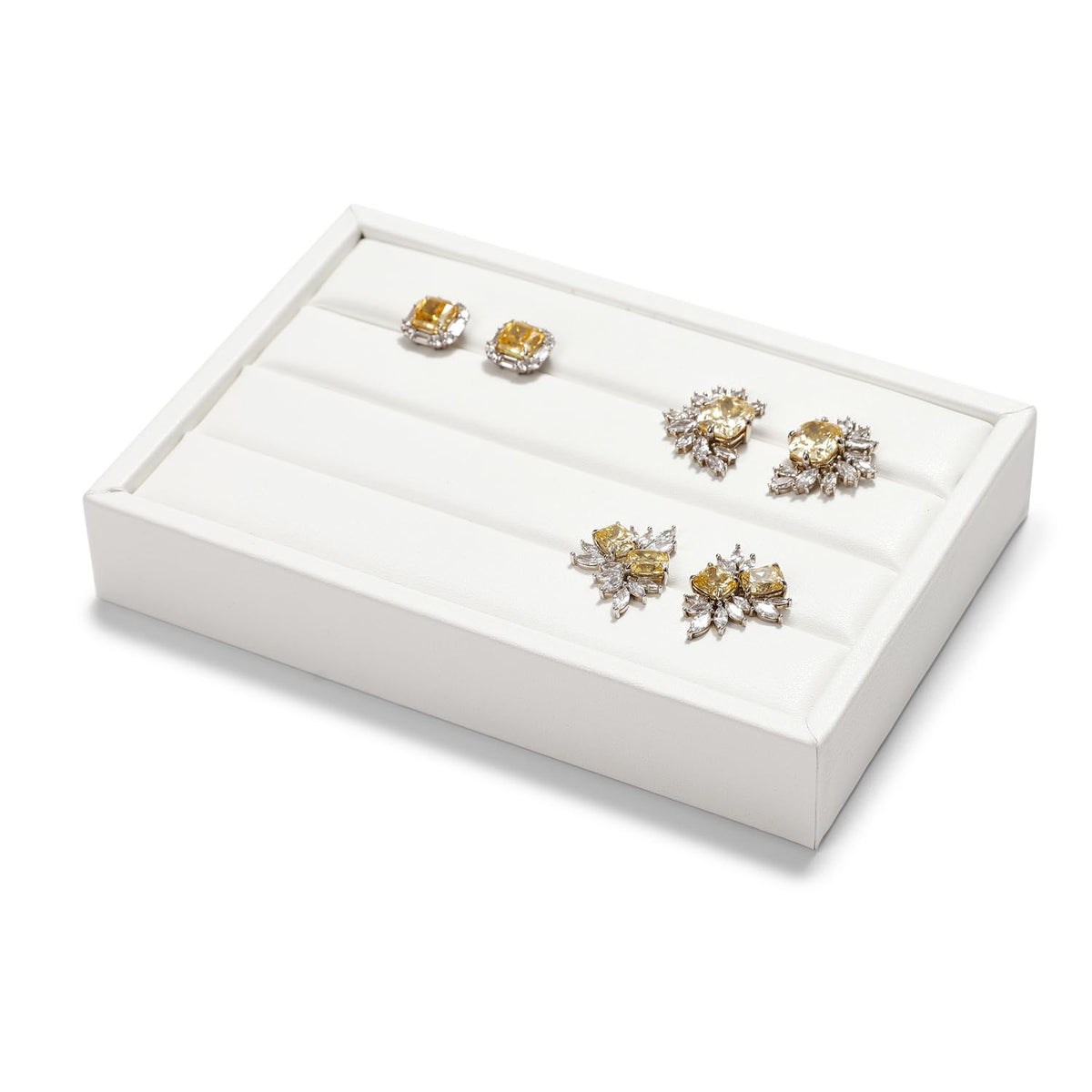 Oirlv 3 Slots PU Leather Small Ring Organizer Earrings Trays Showcase Display Storage Insert Holder for Jewelry Box, Drawer, Dresser(White,M)
