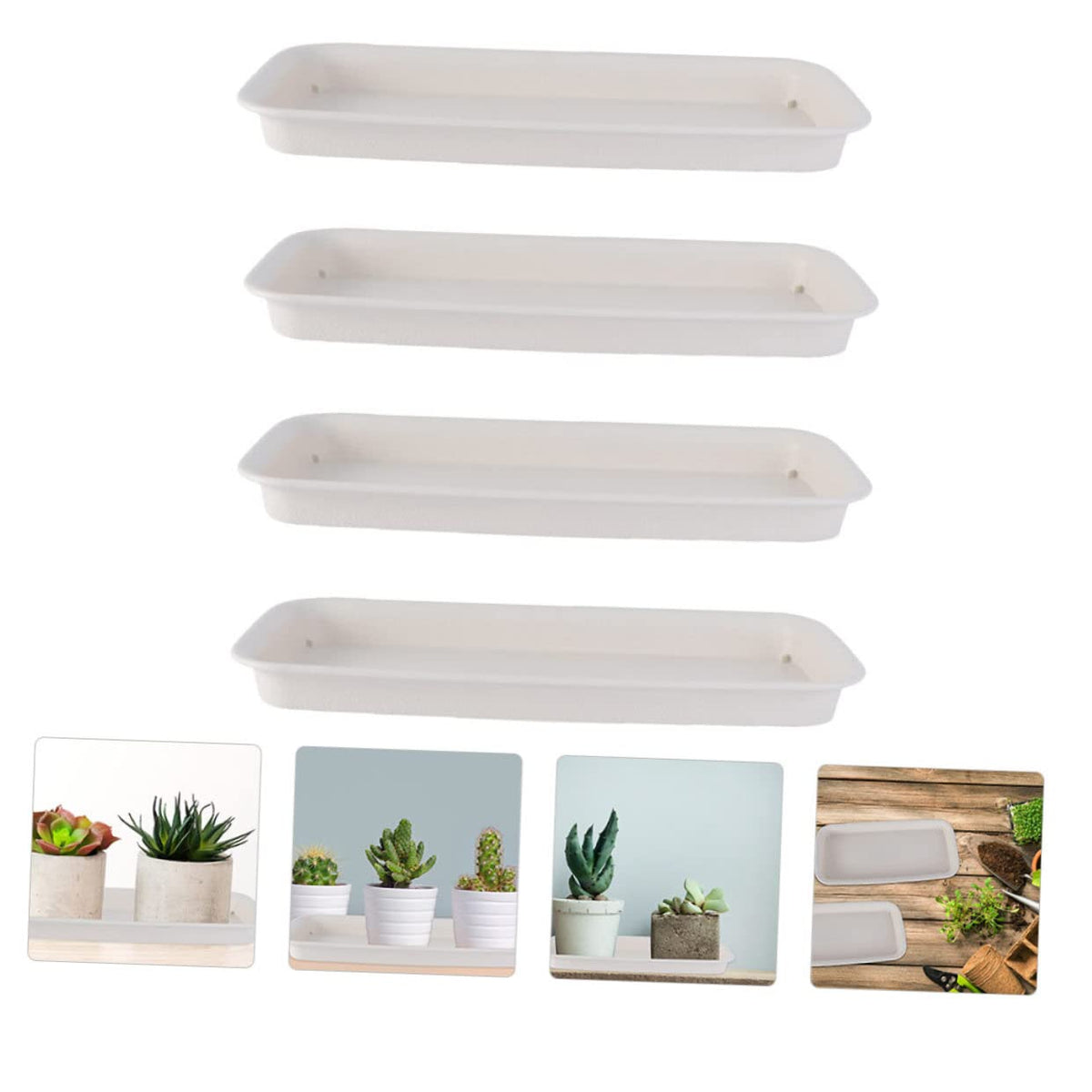 BESPORTBLE Planter Tray: 4pcs Plastic Plant Saucer, Rectangular Planter Pot Saucers, Plant Trays Rectangle Square Pans
