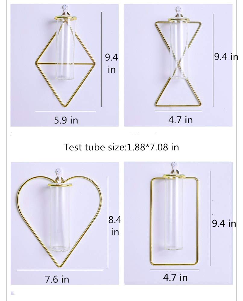 Nordic Wall Vase,Gold Geometric Vase Hanging Hydroponic Planter,Wall-Mounted Metal Glass Tube Bud Vase Decorative for Centerpieces Wedding Home Decor(Gold 1)