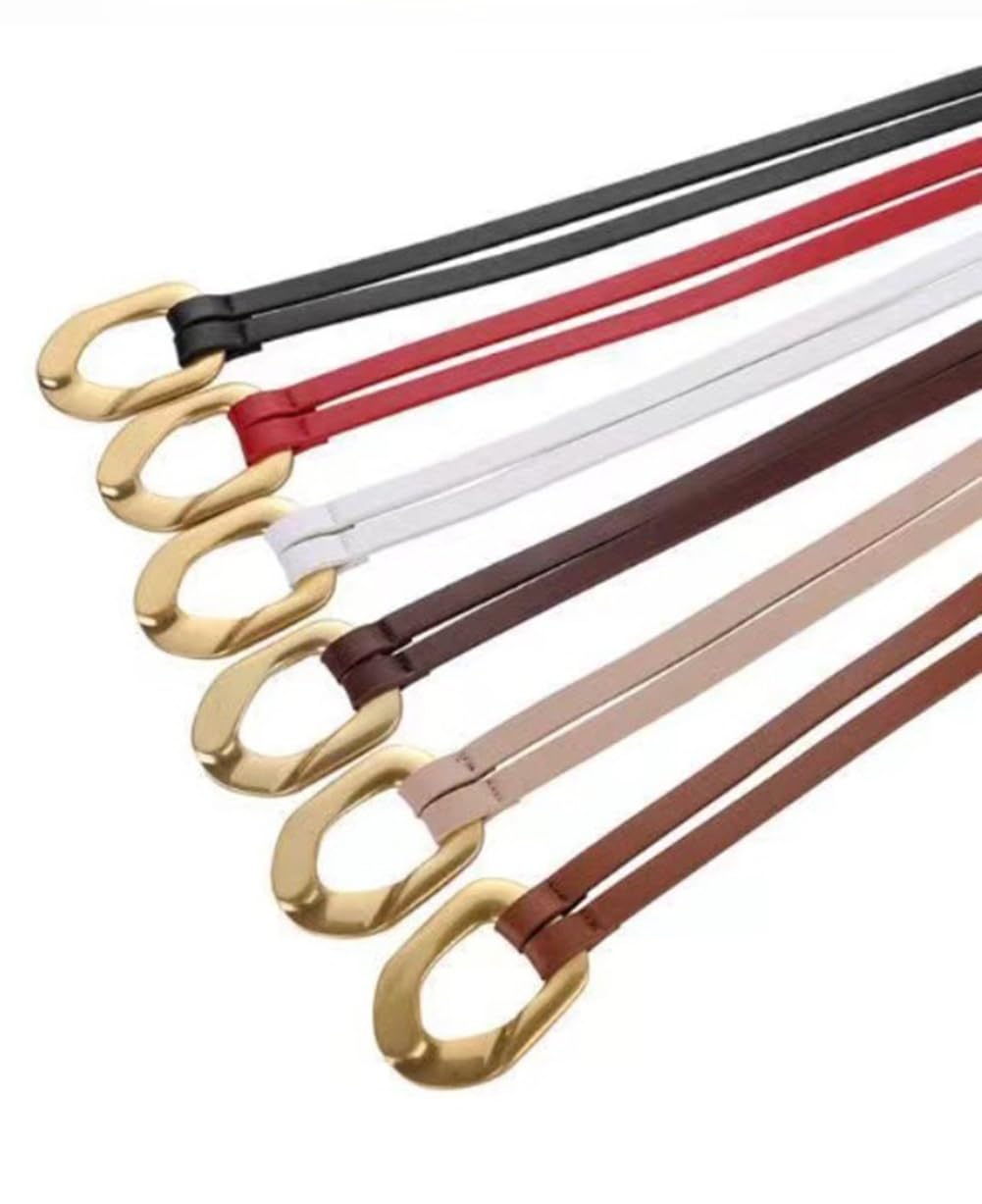 JRMLPL Women Double Strap Tie Belt Genuine Leather Gold Buckle Waist Belt Dress Corset (Black)