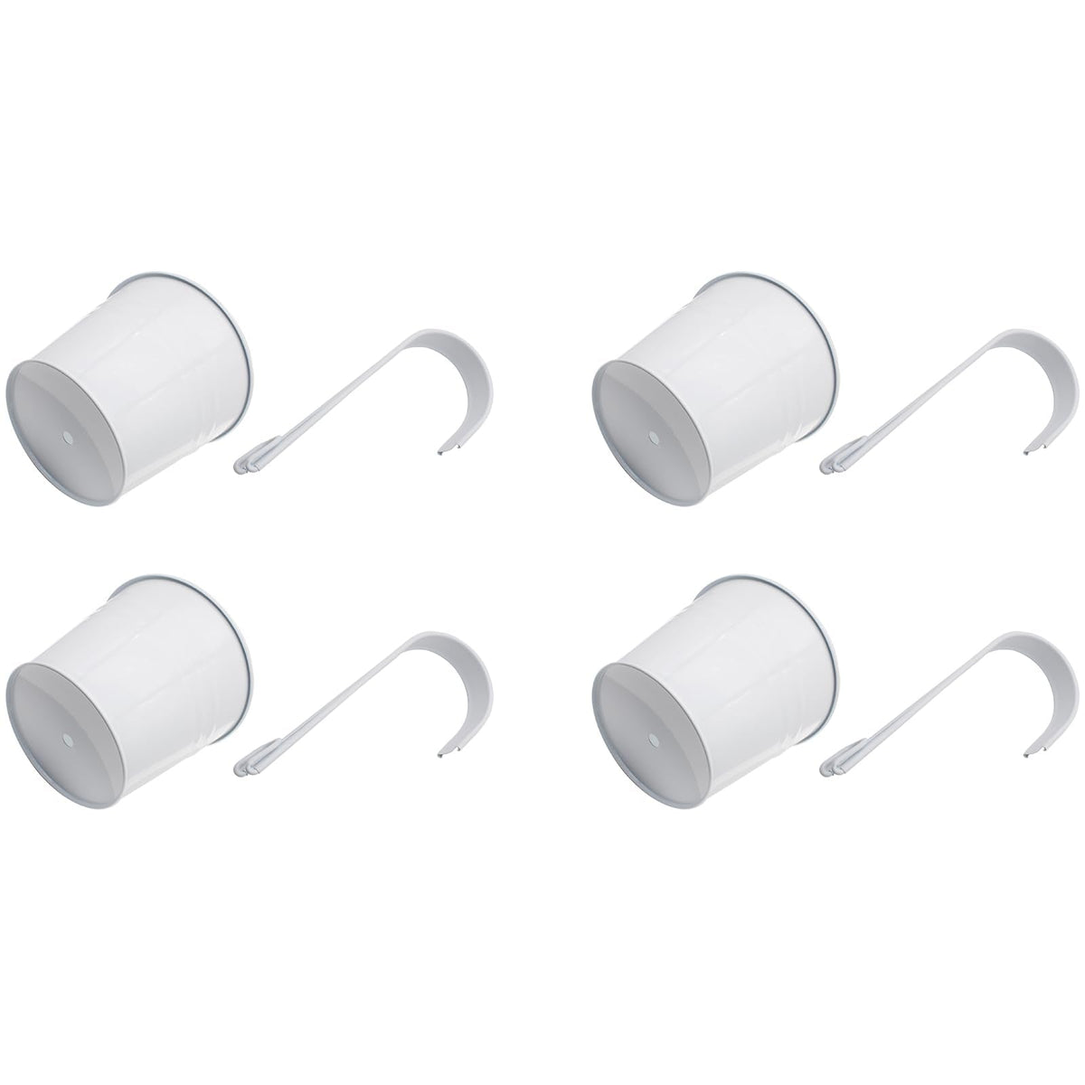 HAJXZH 4PCS White Balcony Decor Iron Flower Pot 5'' Hanging Plant Metal Buckets with Detachable Hooks and Drainage Holes for Railing Patio Garden Decor