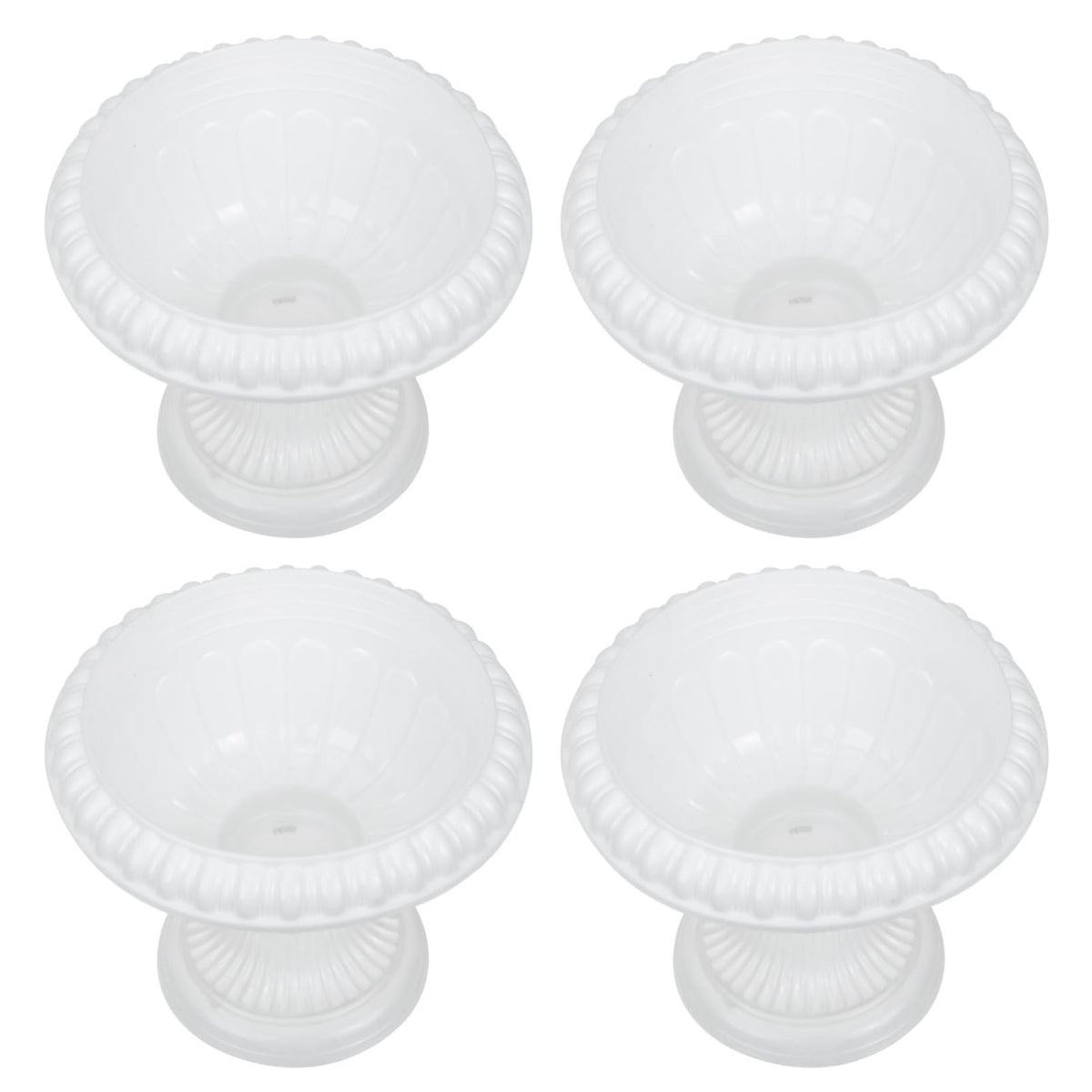 SEWACC 4pcs Mini Roman Style Flower Pots, Plastic Wedding Flower Containers, Decorative Pedestal Planters for Home, White, 6.29 x 6.29 x 5.51 Inch