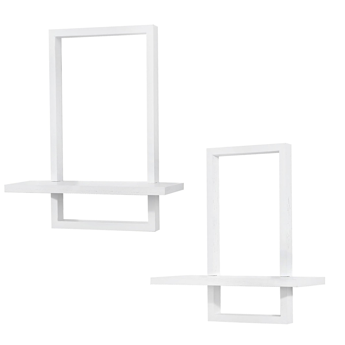PHOENANCEE Square Wall Shelf,Framed Floating Shelves Set of 2,Decorative Plants Hanging Display Chic for Living Room Bedroom Bathroom Home Office,Soild Wood,L+S,White