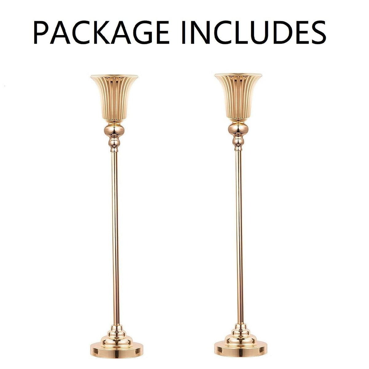 32.5inch Versatile Metal Wedding Centerpiece Vases - Set of 2 Tall Gold Trumpet Vases for Road Lead, Elegant Centerpiece Stands for Wedding Reception Party Events Anniversary (Gold, 32.5in - 2Pcs)