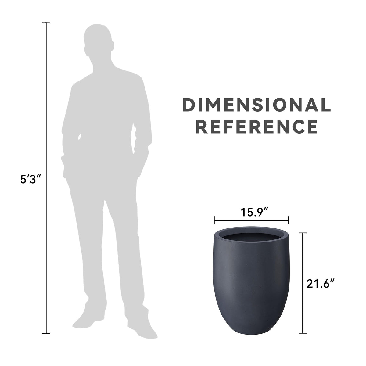 Kante 21.7" H Charcoal Concrete Tall Planter, Large Outdoor Indoor Decorative Pot with Drainage Hole and Rubber Plug, Modern Round Style for Home and Garden