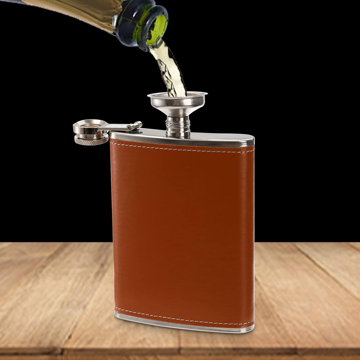 Suwimut 6 Pack Hip Flask for Liquor for Men Women, 8 oz Leak Proof Stainless Steel Pocket Hip Flask with Brown Leather Cover and Funnel for Drinking of Alcohol, Whiskey, Rum and Vodka