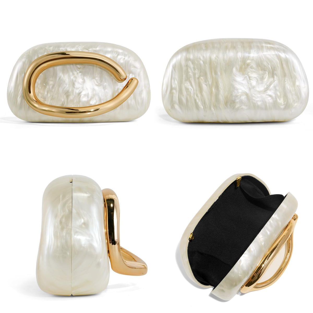 NEWROGENG Clutch Purses for Women Formal, Marble Acrylic Evening Bags with Chain, Trendy Metal Handle Purses and Handbags 2025, Marble White