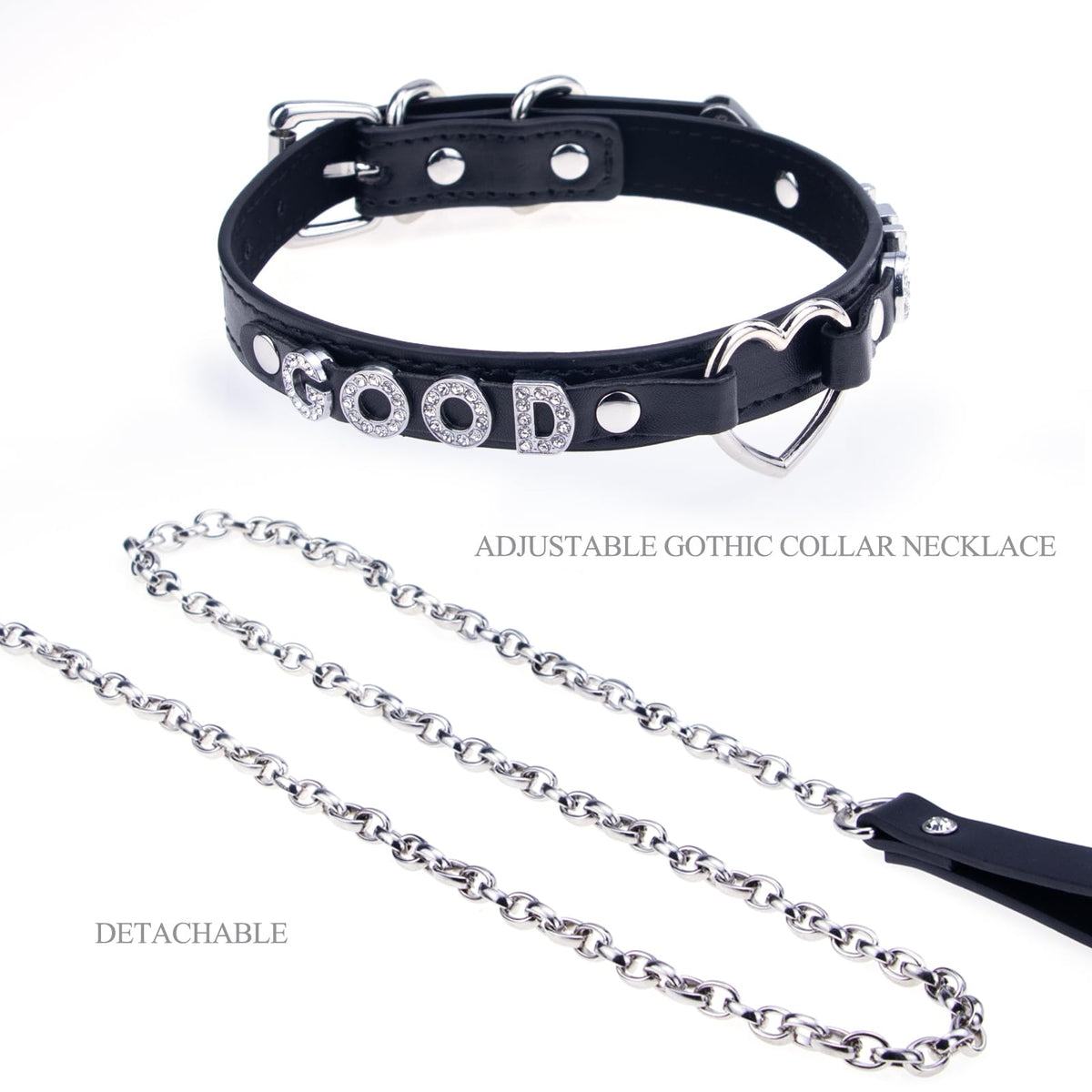 Bilisee Leather Love Heart Choker Necklace with Shiny Letters, Gothic Collar for Women, Punk Rock Necklace Collars Fashion Jewelry, Black