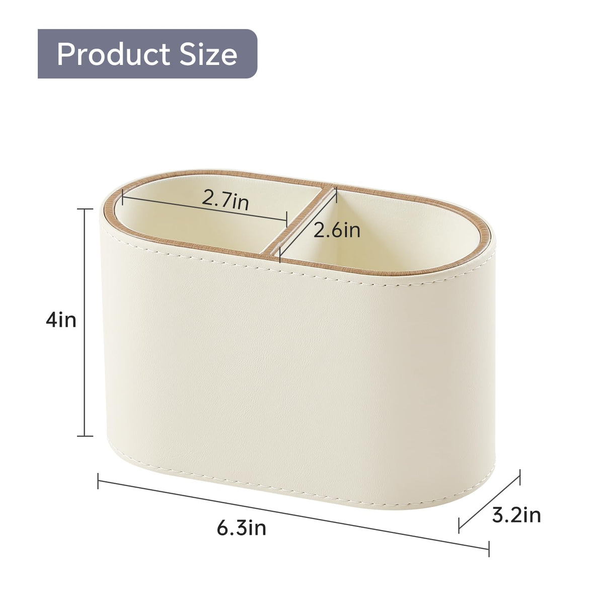 MEIBOOCH PU Leather Pen Holder for Desk, Small Remote Control Holder Pencil Cup Multifunctional Desktop Organizer Caddy for Home School Office Desk Accessories - 2 Compartments (Beige)