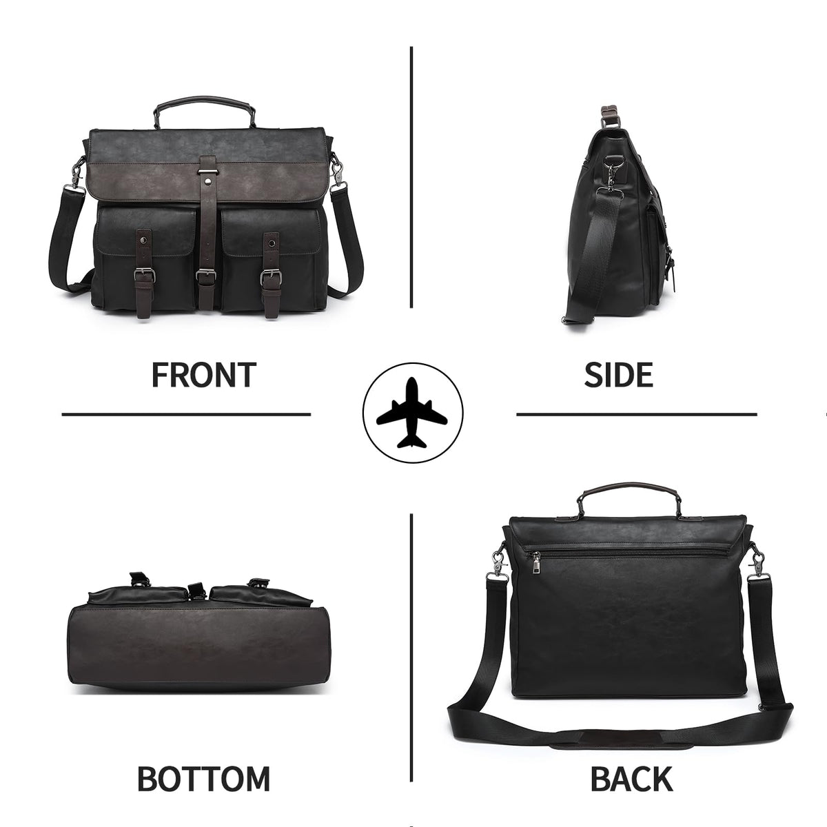 Leather Messenger Bag for Men,15.6 Inch Vintage Mens Laptop Bag Water Resistant Business Travel Briefcase Satchel Work Computer Bag Black