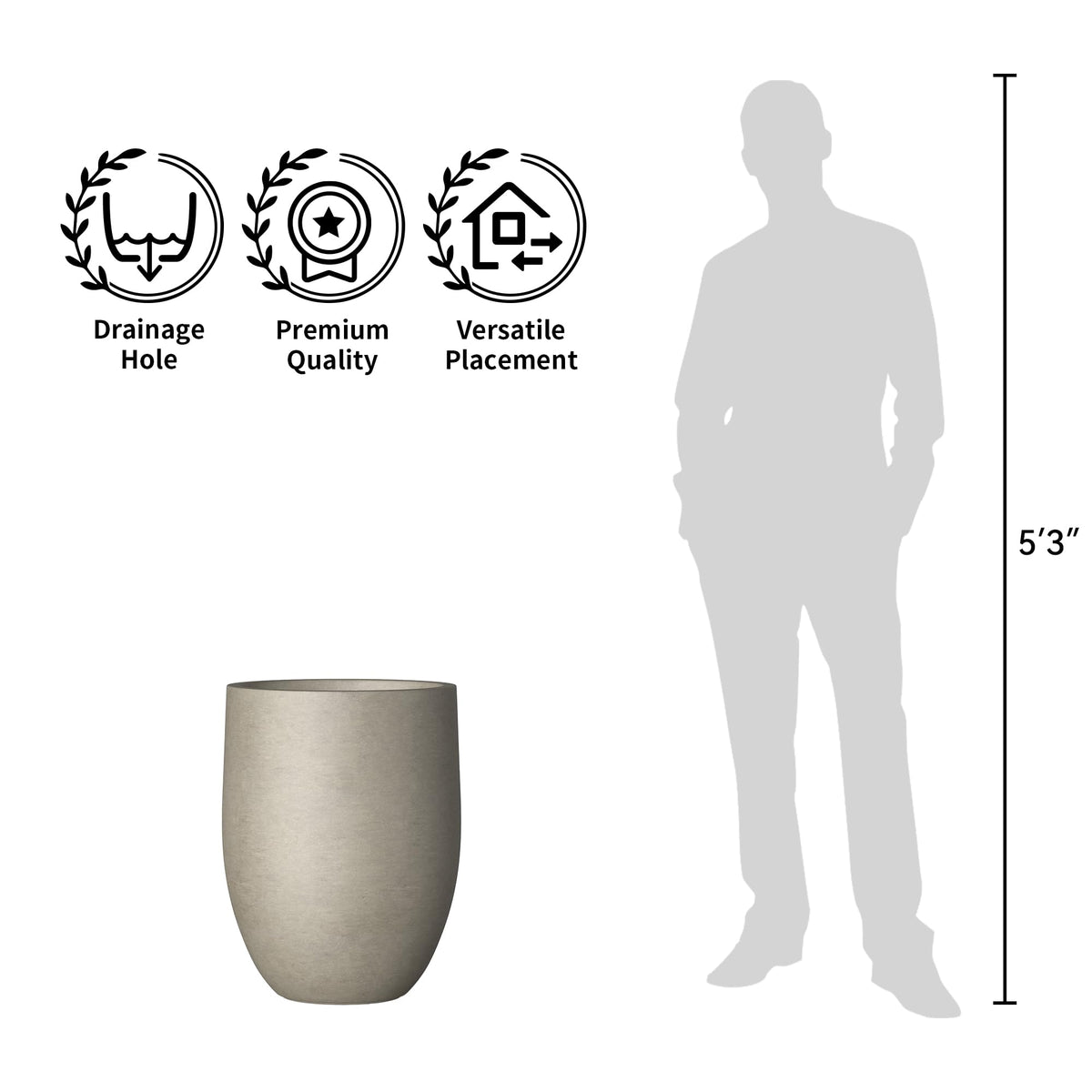 Kante 21.7" Large Concrete Planter, Tall Floor Plant Pot with Drainage Hole & Rubber Plug β Lightweight Cement Container for Indoor Outdoor, Statement Piece for Entryway Patio Poolside