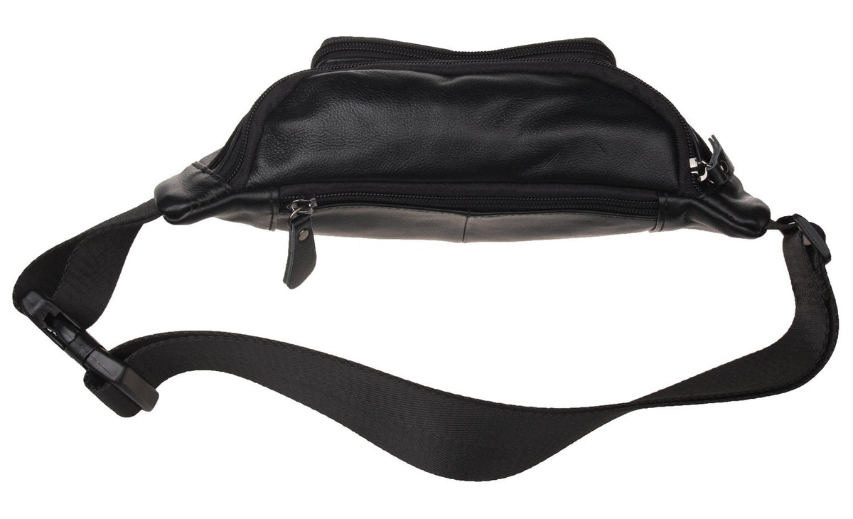 Polare Napa Leather Fanny Pack Waist Bag For Outdoor Travel Camping Cycling Running Black-Small