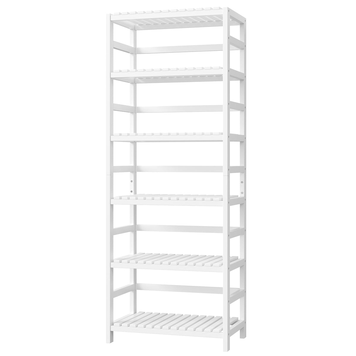 FOTOSOK 6-Tier Bamboo Shelf, Bamboo Bookcase with Adjustable Shelves, Free Standing Storage Shelf Unit, Plant Flower Stand for Bathroom, Kitchen, Home Office, White