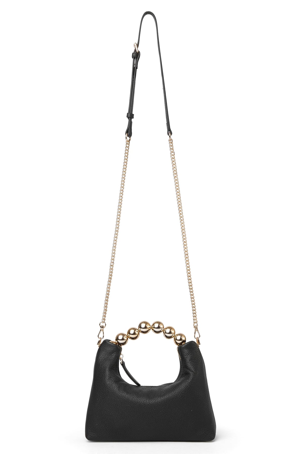 DORIS&JACKY Small Top Handle Clutch Purse for Women, Designer Leather Evening Crossbody Bag with Metal Ball Tote Handle And Leather Chain Strap (Black)