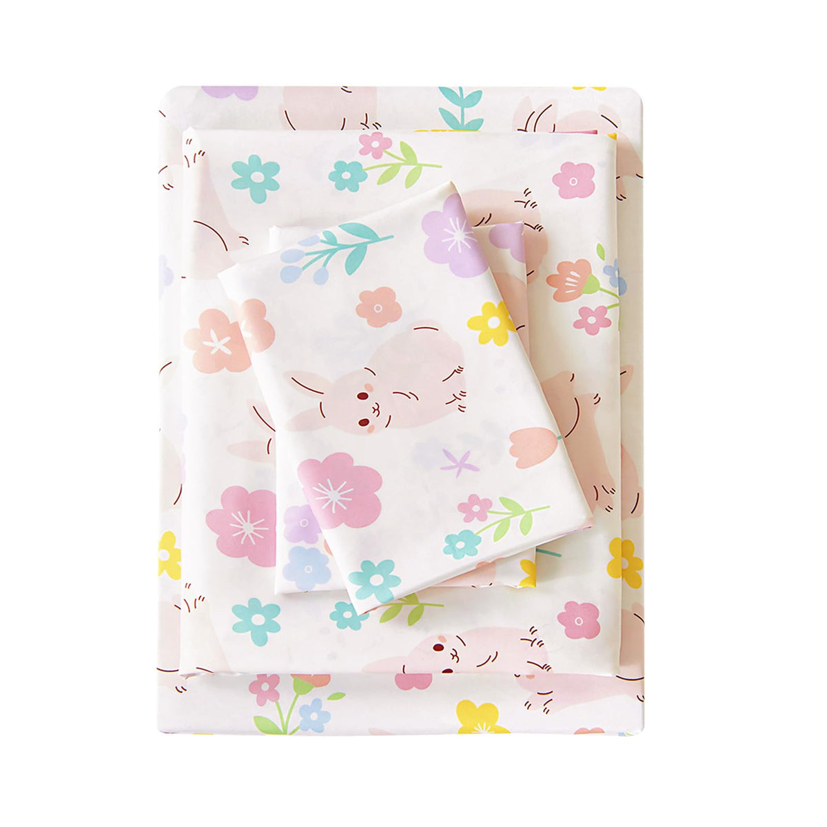 MCO Kids Full Size Bed Sheets, Soft Microfiber Full Size Sheets for Boy Girls, 4 Pieces Breathable Full Bed Sheet Rabbit