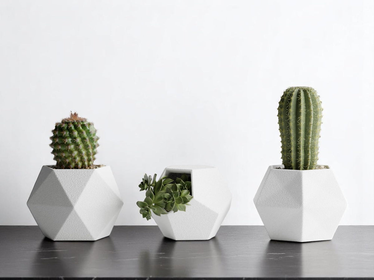 Gallery of Drip 【GeoTrio Modern Geometric Planters】– 3-Piece Faceted Pot Set for Succulents, Cactus, and Indoor Plants – Minimalist Desk Decor, Stylish Gift for Plant Lovers (Pure White)