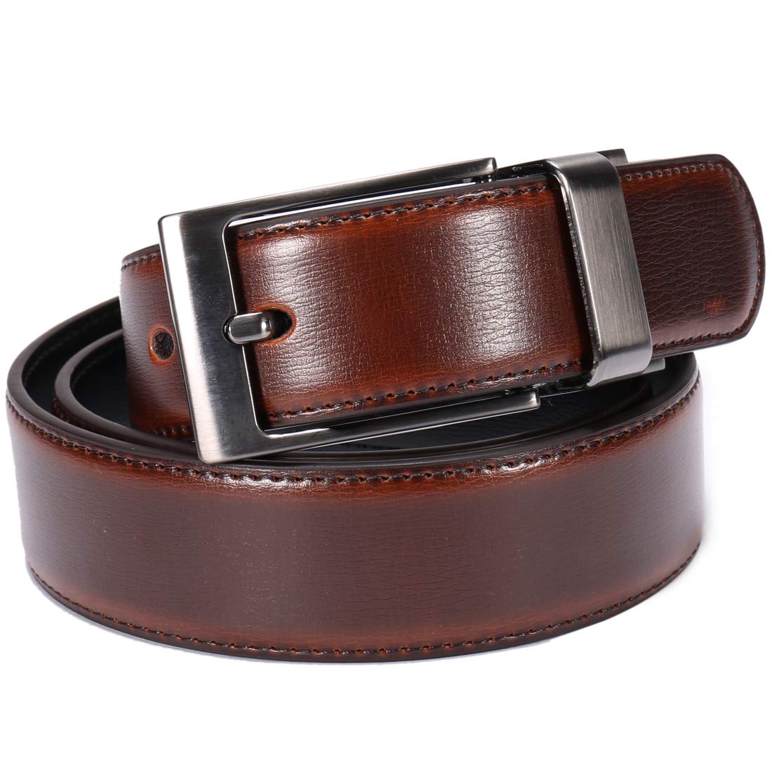 beltox fine Men's Dress Belt Leather Reversible 1.25" Wide Rotated Buckle Gift Box(Black Buckle with Cognac/Black Belt,30-32)