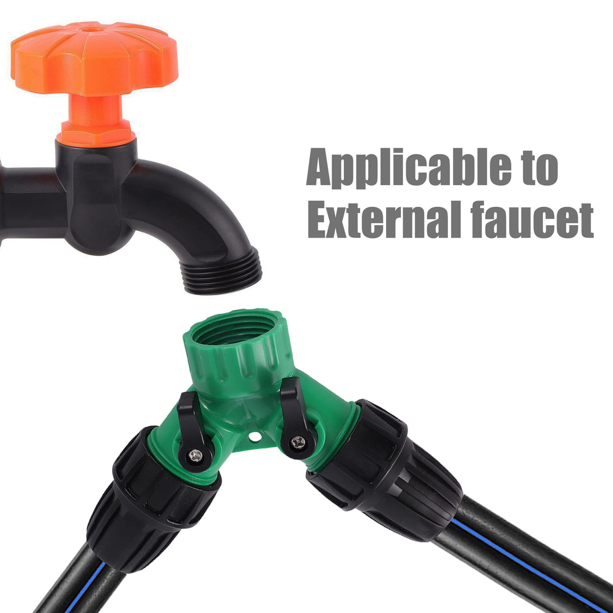FULAIERGD 2 Way Y Water Splitter Connector for 3/4" Inch Garden Hose Spigot Faucet,with US Standard 3/4" Female GHT to 1/2' Hose Adapter for Drip Irrigation Tubing (.52" ID,.58" –.62" OD)