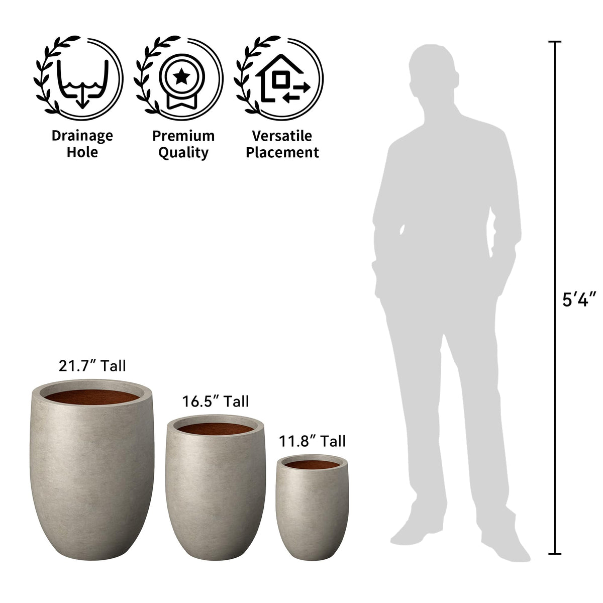 Kante 11.8" Small Concrete Planter, Compact Plant Pot with Drainage Hole & Rubber Plug โ Lightweight Cement Container for Indoor Desktop, Windowsill, Home Office, Gift for Kids Students