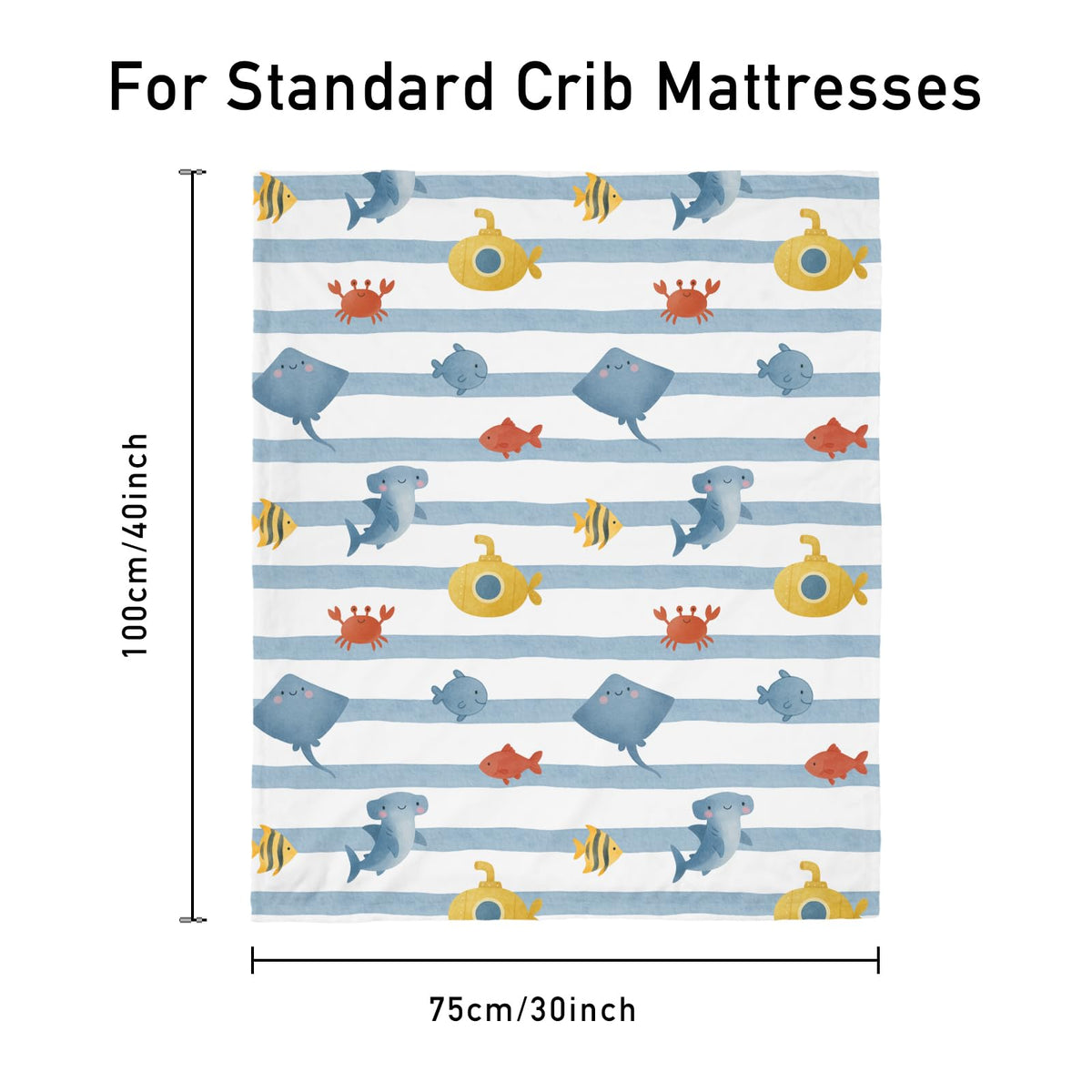CIVARUA KIDS Baby Minky Blanket for Boys Girl, Super Soft Newborn Nursery Blanket with Double Layer Dotted Backing, 30x40 Cozy Printed Bed Throw Blanket, Undersea World