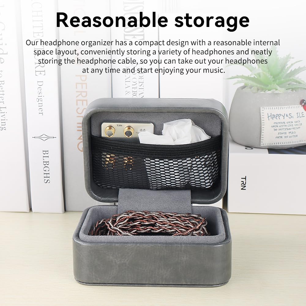 TRN-MAG IEM Earbud Case,PU Leather Wired Earbuds Case with Clip,3.7 * 2.8 * 1.9 in Earphone Case,Earpods Case Gray