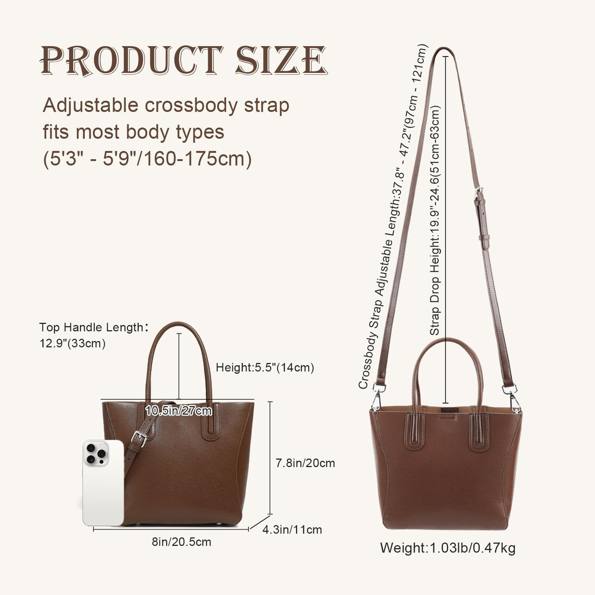 MFFOR Tote Bag for Women, Genuine Leather Crossbody Handbags, Top Handle Bags, Shoulder Purse with Detachable Strap (Black)