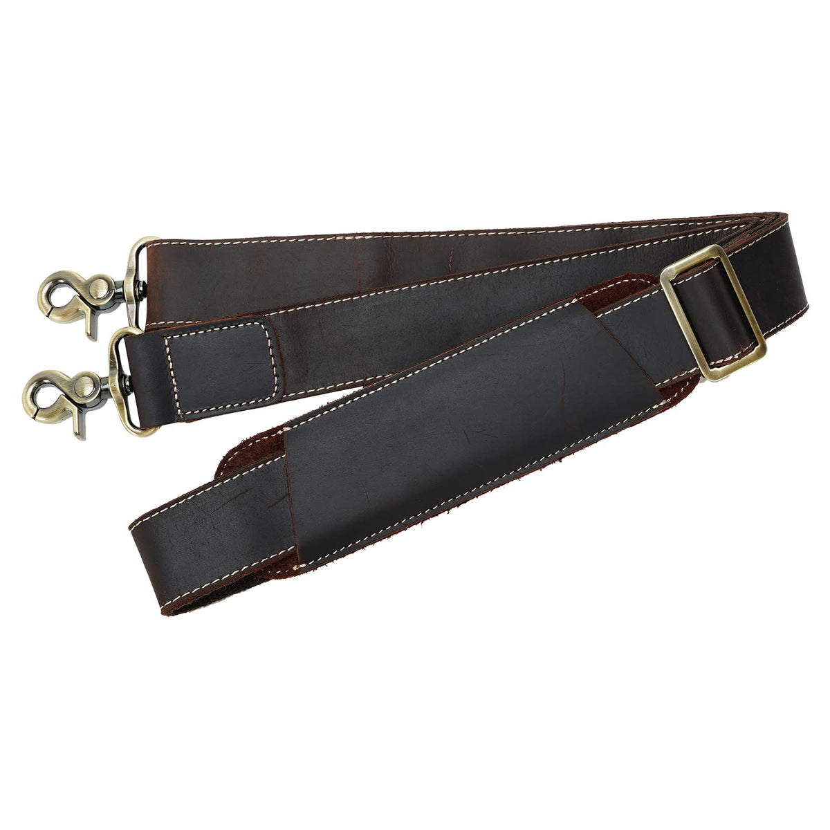 Masa Kawa Full Grain Brown Leather Shoulder Strap, Vintage Replacement Bag Straps for Laptop Briefcase, Crossbody Messenger, Duffel, Travel Bags