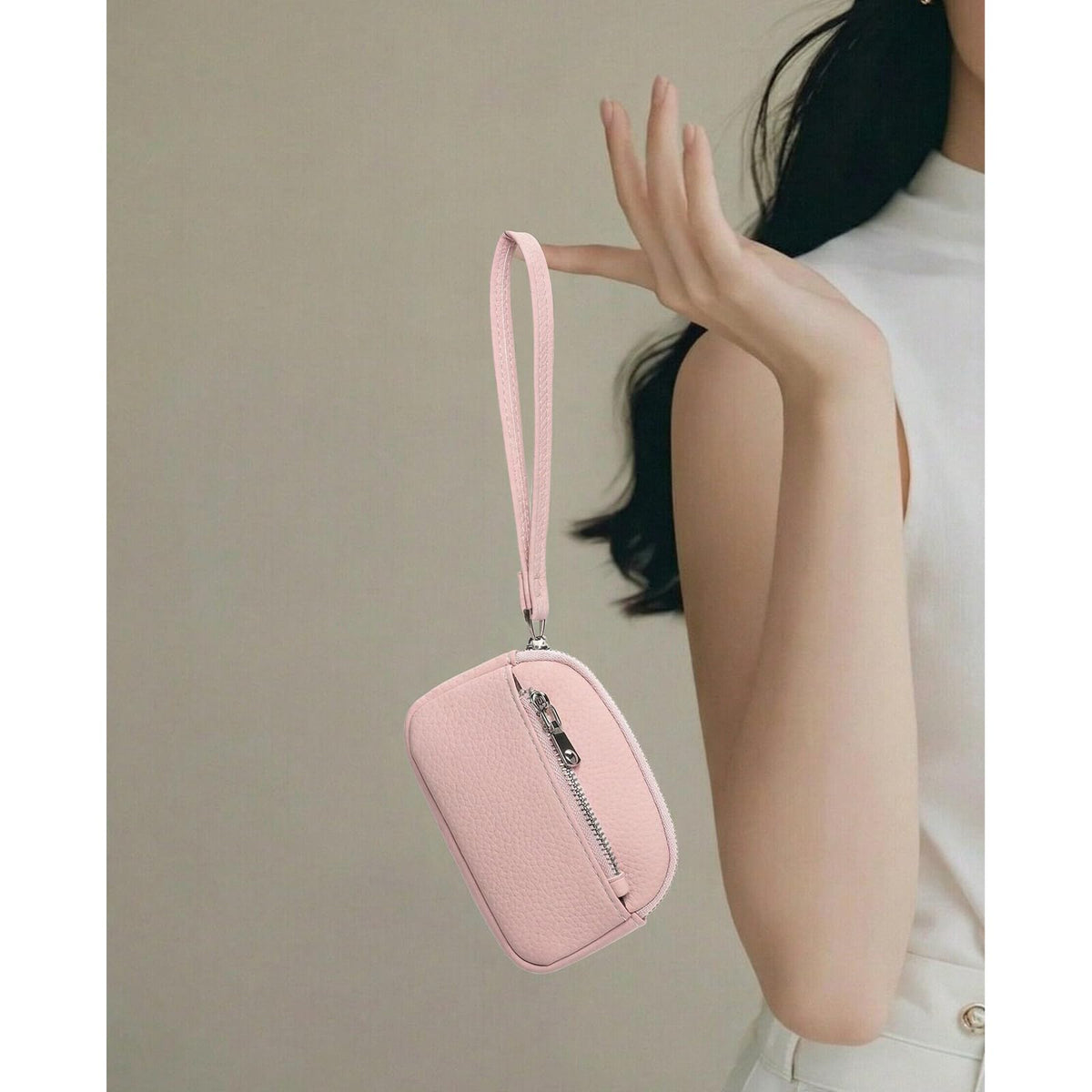 GAEKEAO Coin Purse for Women Small Wristlet Wallets Vegan Leather Change Pouch with Hidden Keychain and 2 Zipper Pockets