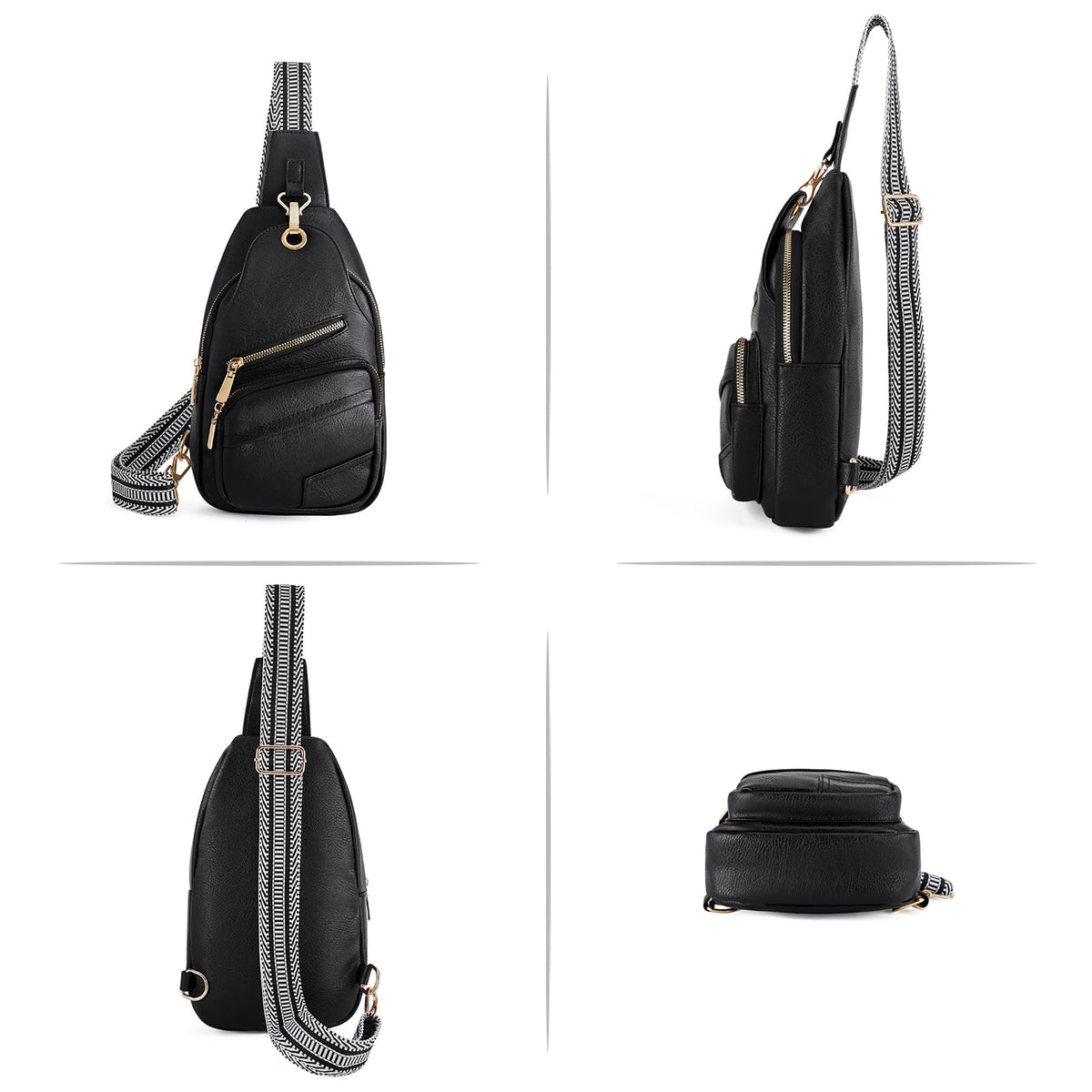 GOIACII Sling Bag for Women Anti Theft Cossbody Purse for Travel Fanny Packs Leather Black