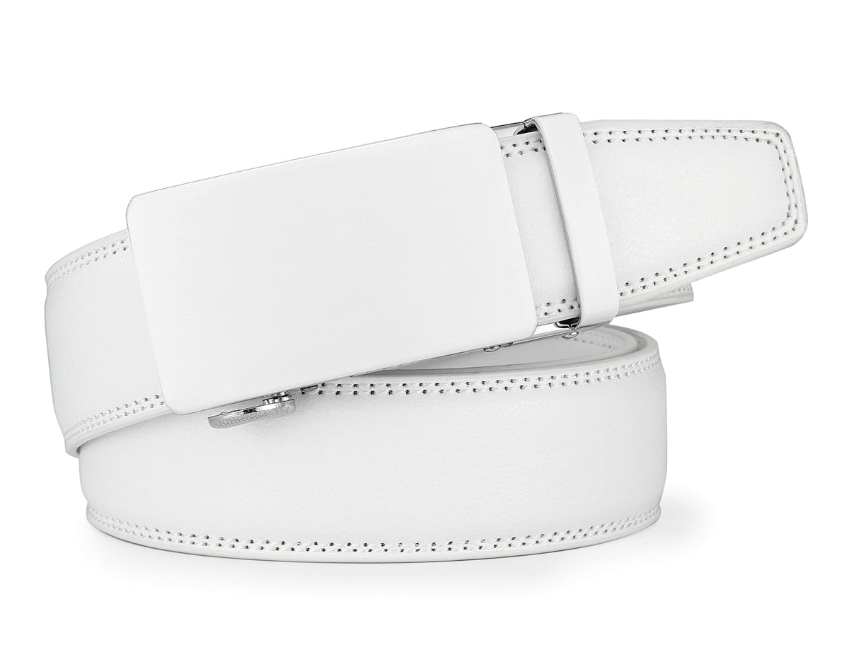Lingli White Belt for Men Ratchet Dress Belt with Automatic Buckle -Trim to Fit-35mm wide-0051-110-White