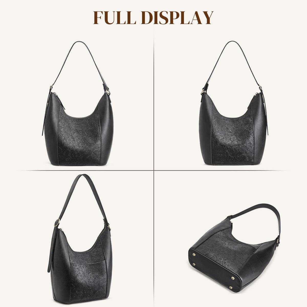 S-ZONE Leather Shoulder Bag for Women Hobo Bag Top Handle Handbag Satchel Purse Rose Pattern