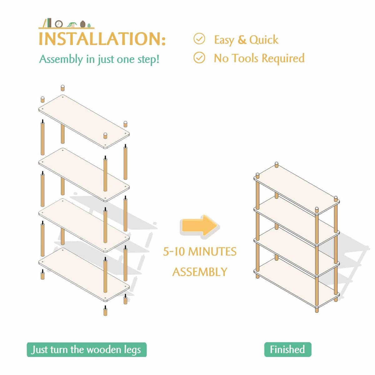 IOTXY 3-Tier Wooden Shelf Bookcase - Modern Open Bookshelf, Free Standing Storage Rack, Multifunctional Display Stand for Home and Office, White, Rectangle