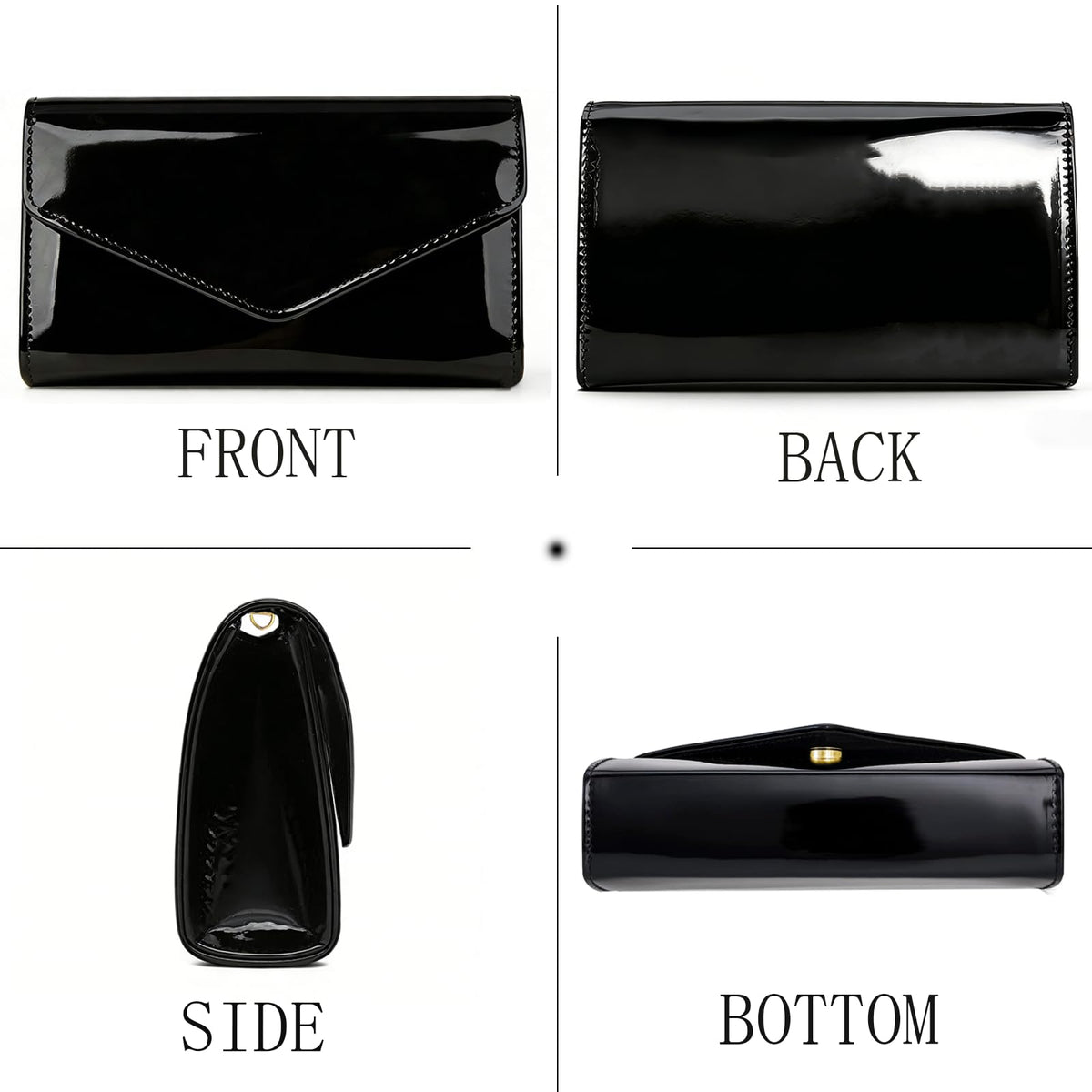 YAPAIOU Leather Envelope Evening Bag for Women Patent PU Clutch Purse for Formal Wedding Party Cocktail Prom Black
