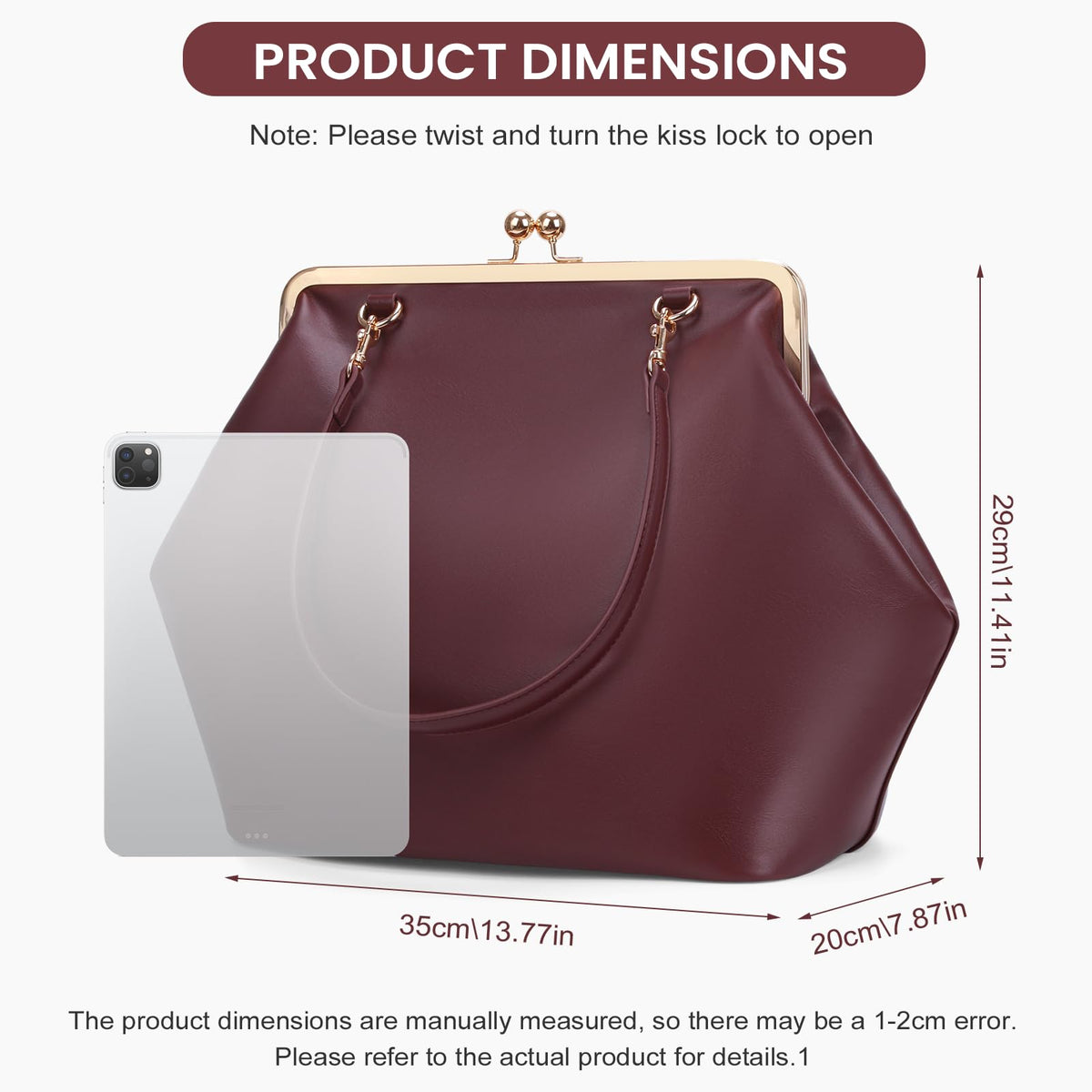 CATSEA Large Women's Kiss Lock Bag PU Medium Top Handle Handbags Kiss Clasp Shoulder Bags Tote Purse Messenger Clutch (Red)