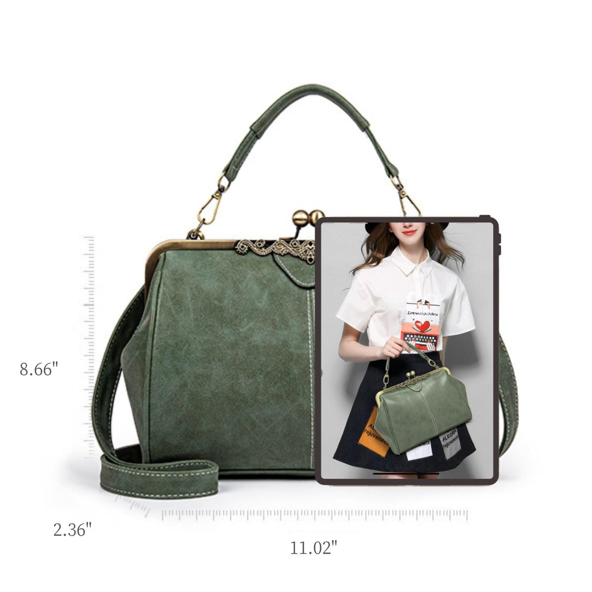 EDIWER Handbag for Women Leather Shoulder Bag Kiss Lock Top Handle Satchel Purse Vintage Crossbody Bag Evening Clutch Purses