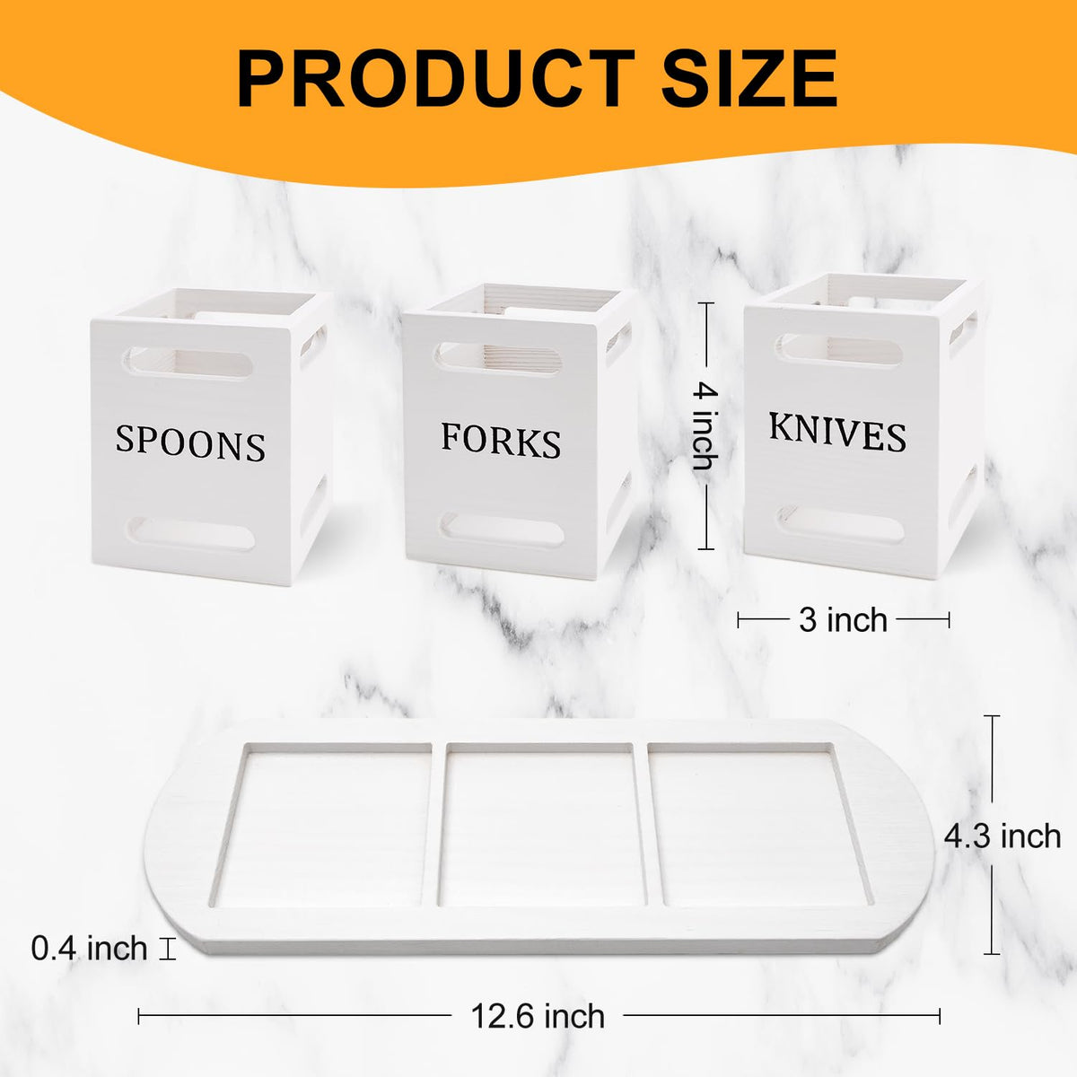 Ayiaren Wooden Flatware Silverware Caddy for Party White Cutlery Holder Small Utensil Holders for Kitchen Counter Wood Silverware Organizer Countertop Knife Fork and Spoon Holder Table Utensil Caddy