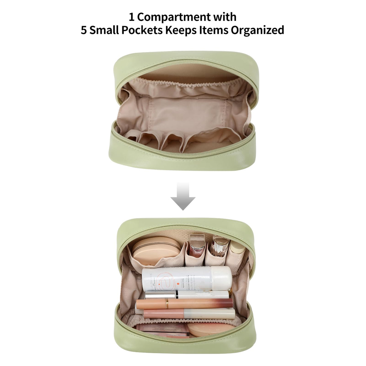 RIGHT AWAY Small Makeup Bag for Purse,Travel Cosmetic Bag Organizer for Women,Cute Make Up Pouch Waterproof Toiletry Bag with Zipper,Portable Makeup Case Skincare Bag for Travel Accessories(Green)