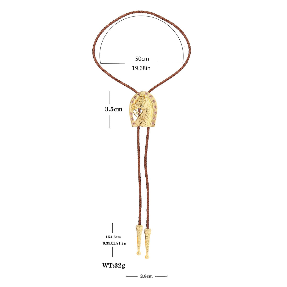 GelConnie Brown Rope Bolo Ties for Men Gold Western Cowboy Leather Necktie Women Horseshoe Bolo Tie with Brown Diamond