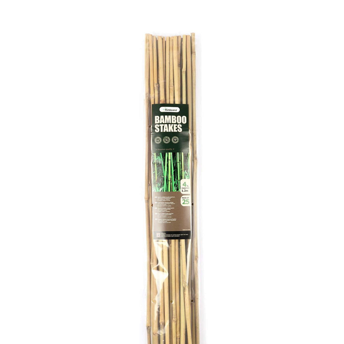 Cambaverd Bamboo Stakes 4ft Natural Plant Stakes for Tomatoes, Beans, Climbing Plants Support - 25 Pack Bamboo Sticks for Plants
