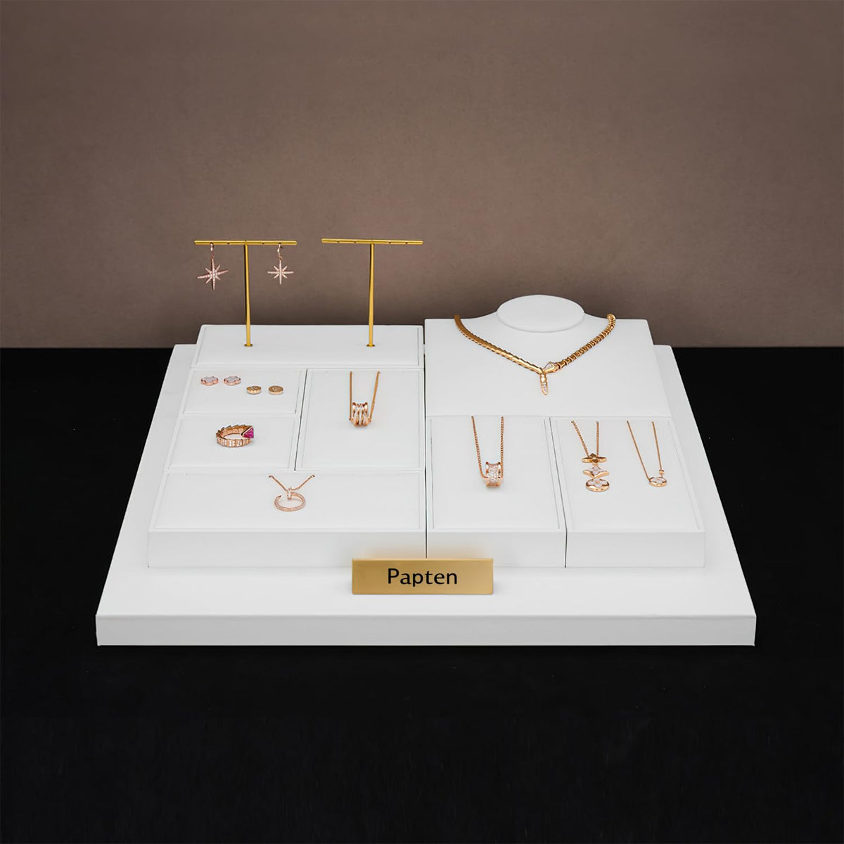 Papten 2 Slot PU Leather Necklace Jewelry Stand Pendant Drawer Jewelry Organizer Tray Bracelets Display Holder (White)
