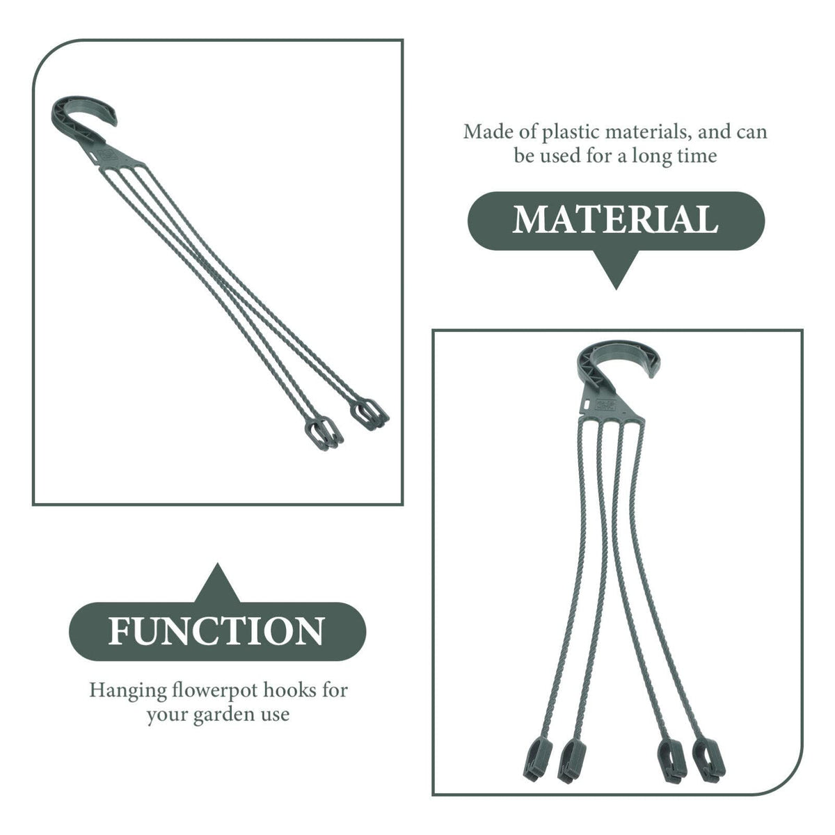 Yardwe 5Pcs Plastic Hanging Basket Hooks for Plants, 4-Prong Detachable Pot Hangers for Balcony, Porch, Garden, Indoor and Outdoor Use