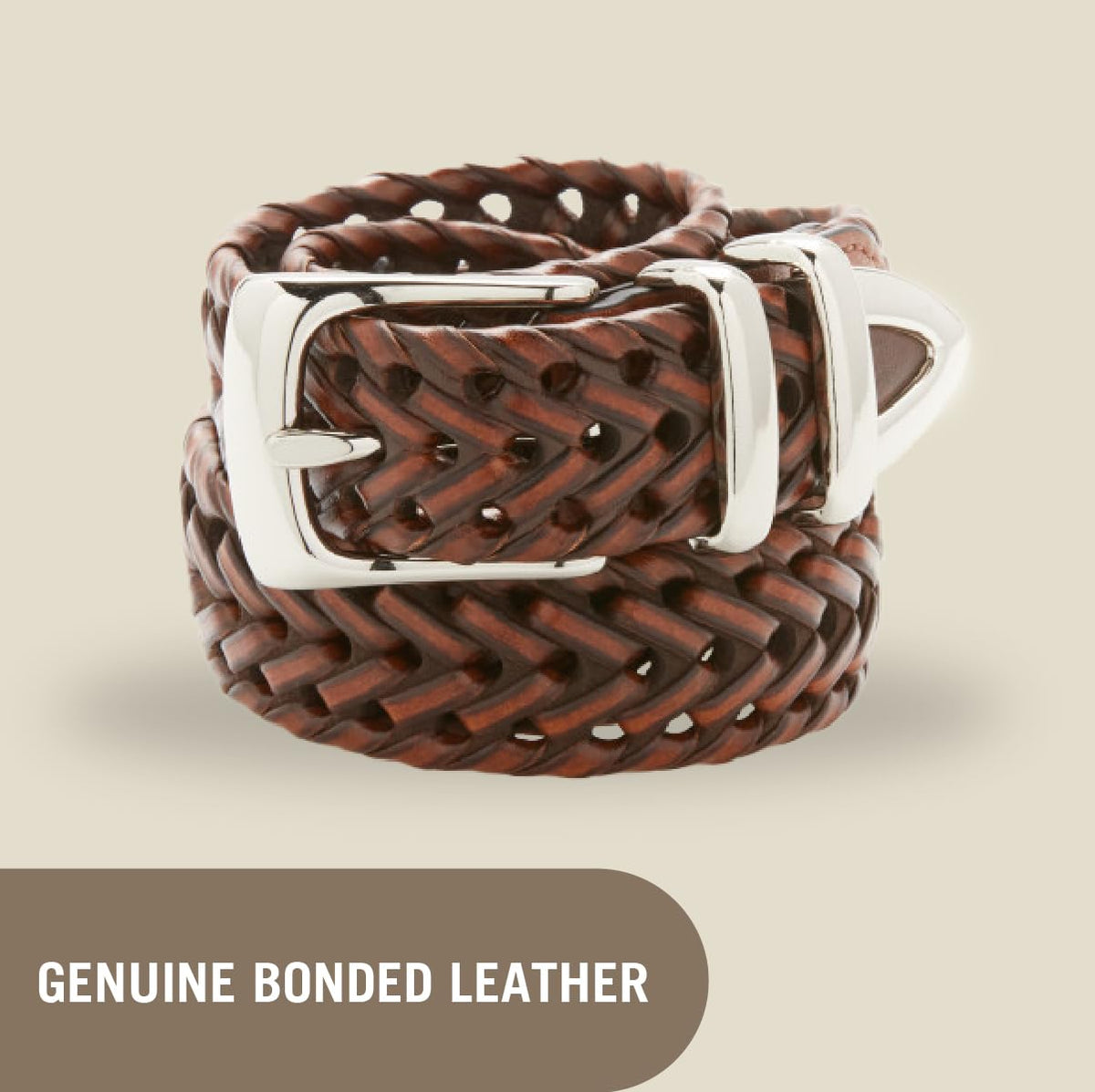 Perry Ellis Men's Portfolio Braided Leather Belt, Brown, 34