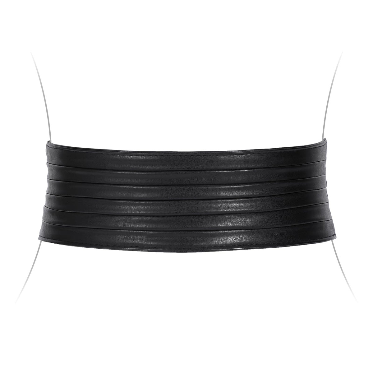SANSTHS Women Wide Elastic Belts for Dresses Vintage Fashion Stretchy Waist Belts Ladies Cinch Belts Leather Waistband,Black,M