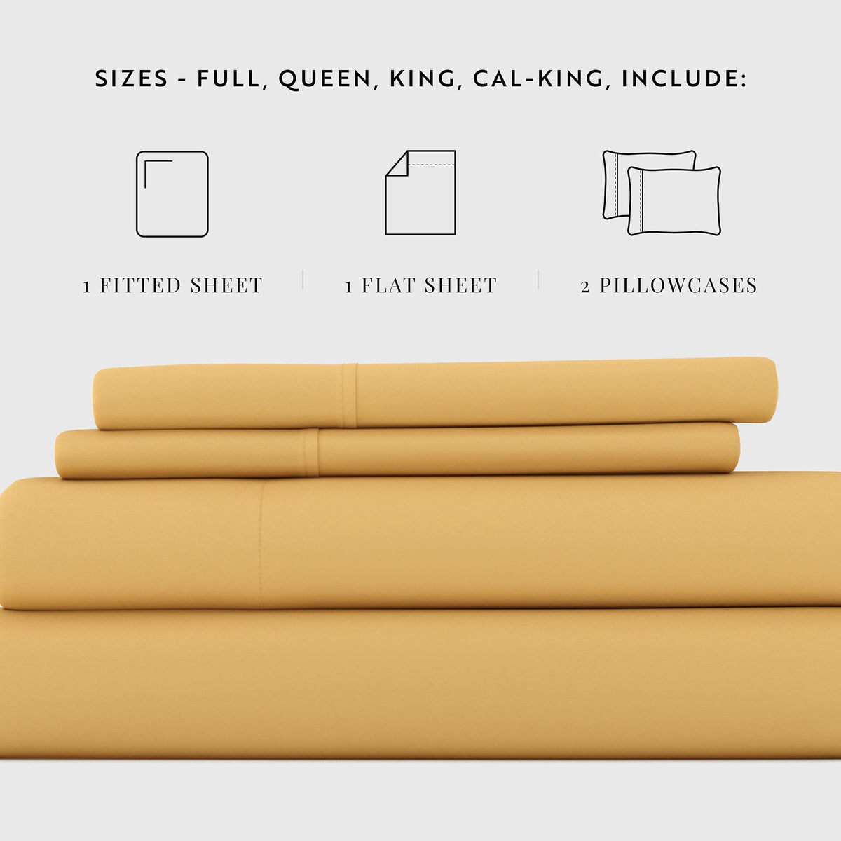 Linen Market Brushed Microfiber Full Sheet Set 4 Piece – Oeko-TEX Certified Ultra Soft & Wrinkle-Free - 16" Deep Pocket Sheets - Easy Care Full Size - Gold