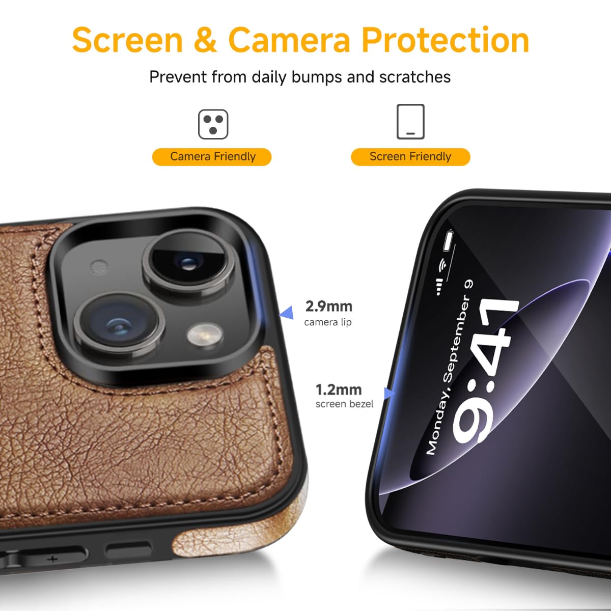 Razstorm Unique Design Luxury Leather Business Phone Case for iPhone 13 Anti-Slip Scratch Resistant Ultra Slim Protective Case (2021,6.1”) (Brown)