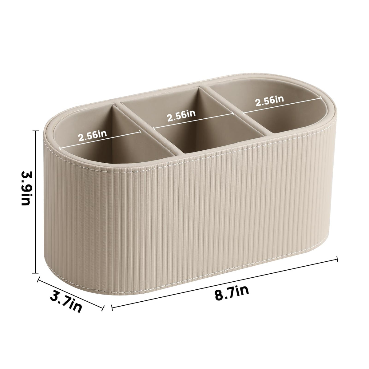 Cretkhp Aesthetic Remote Control Holder, PU Leather Pen Holder for Desk with 3 Compartments for Home Office Supplies and Accessories, Stylish Bedside Remote Holder Nightstand Desktop Organizer (Beige)