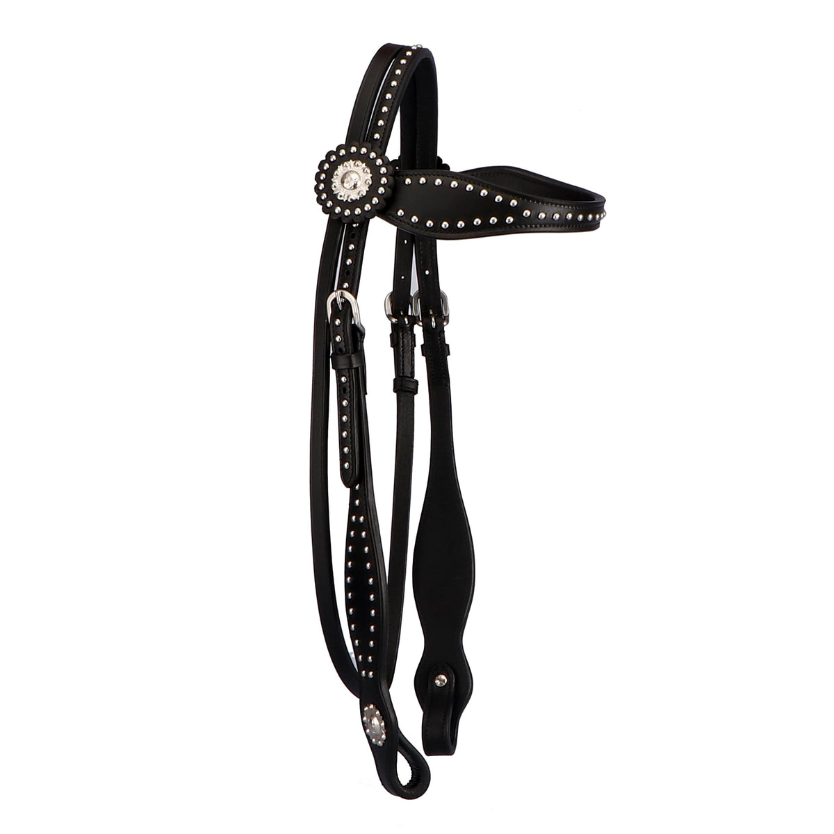 SIE Leather Unisex Western Horse Headstall Spotted Design (Full, Black)