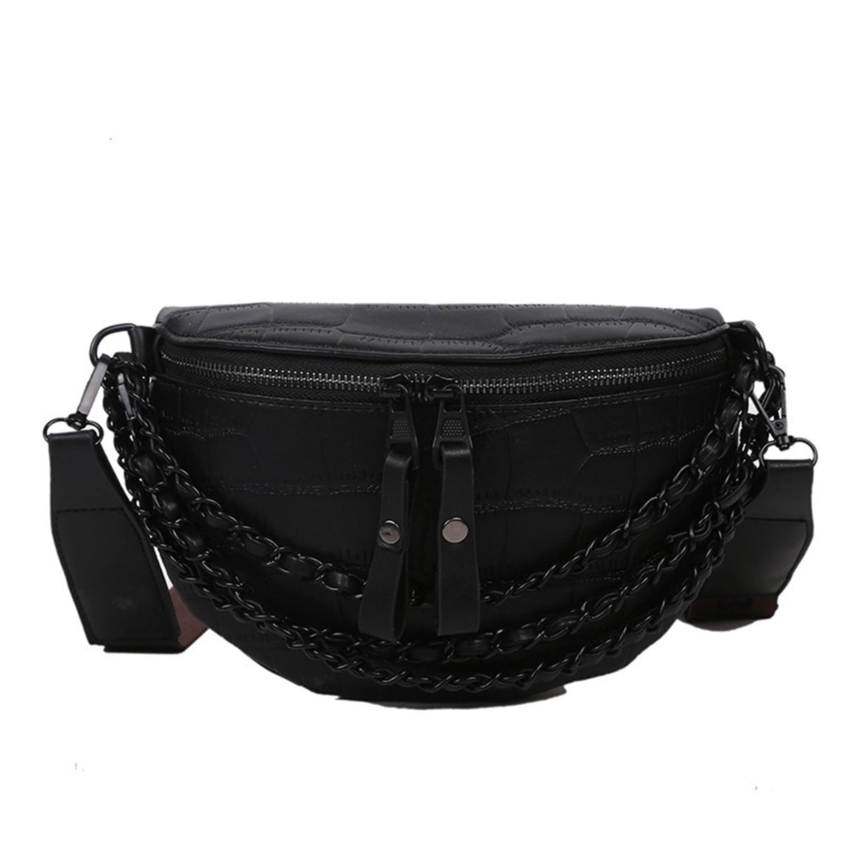 Leather Fanny Pack Bag for Women, Chain Belt Bag Chest Purse Fashionable Crossbody Waist Bags Handbag for Everyday Use Trip Walking Hiking