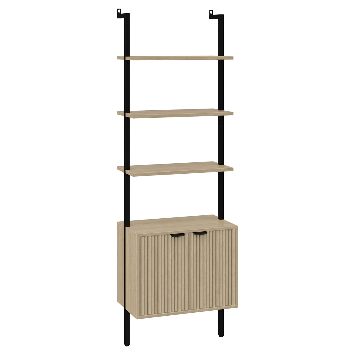 Yusong 73" Tall Bookshelf with Cabinet, Industrial Ladder Wall Mount Shelf Bookcase with Wood and Metal Frame, Plant Shelf Wall Storage Display for Living Room Bedroom, Wavy Light Ivory