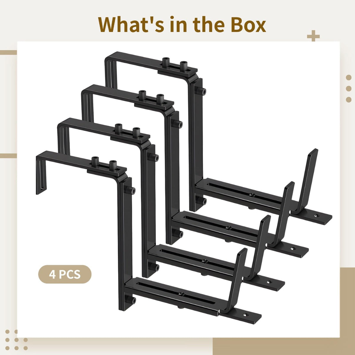 Railing Planter Holders, 4 Adjustable Brackets, Fits 2-7 in Rails, for 5.9-12.6 in Pots, Sturdy Iron, Rustproof